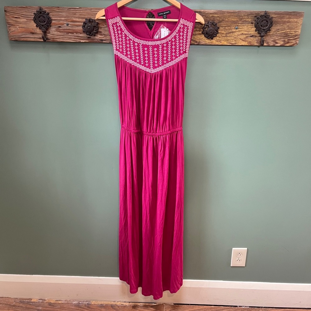 Lane Bryant Magenta Pink Embroidered Sleeveless Maxi Dress 18/20 NWT
